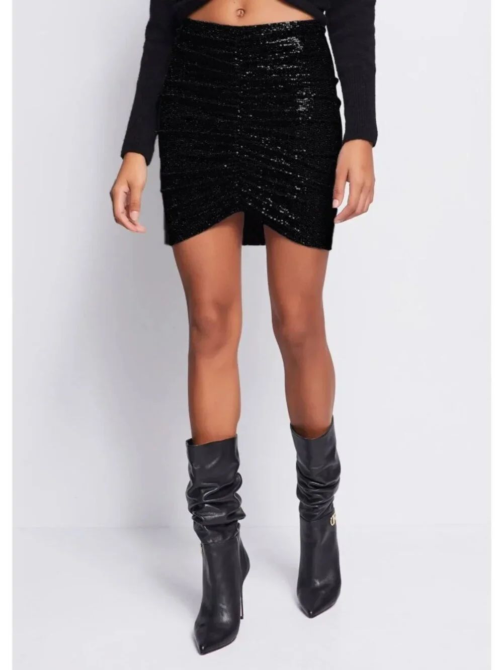 Boutique Women’s Black Ruched Sequined Mini Skirt Size XS